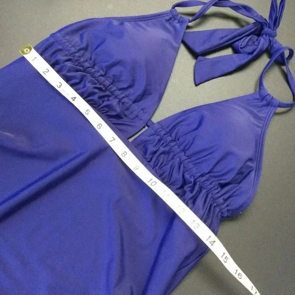 NWT Cupshe Womens Navy Blue Tempest Shirred Tunneled One-Piece Swimsuit Large‎ - Picture 5 of 11